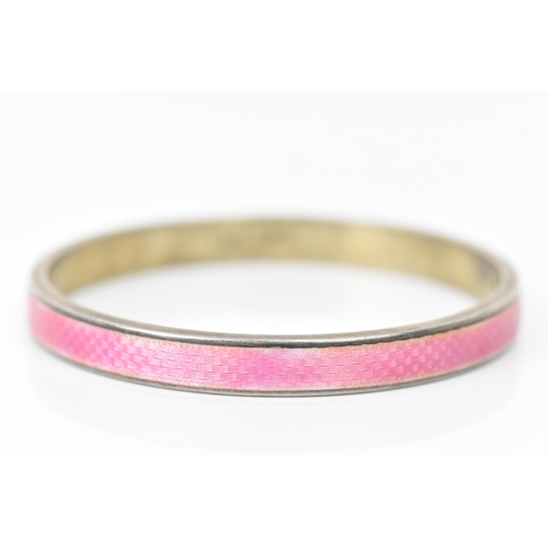 286 - Henry Matthews, English Art Deco period, silver and pink guilloche enamelled bangle, Birmingham 1922... 