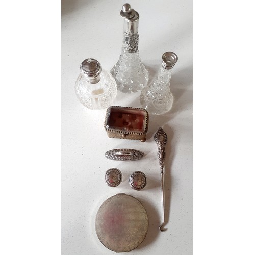 213 - A quantity of early 20th century dressing table items to include silver and white metal topped glass... 