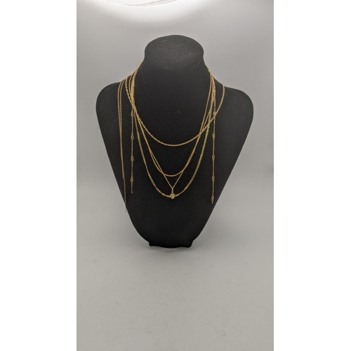 100 - Six gold fine chain necklaces to include two 9ct gold fine curb link flat chains and others 9.9g tog... 