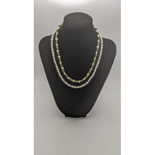 107 - A 9ct gold pearl and jadeite necklace 17.4g, 40cm l
Location:CAB8

If there is no condition report s... 