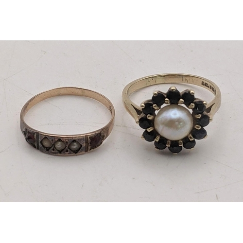 109 - Two gold ladies rings to include a Victorian ring set with seed pearls, stamped 585, 1.1g together w... 