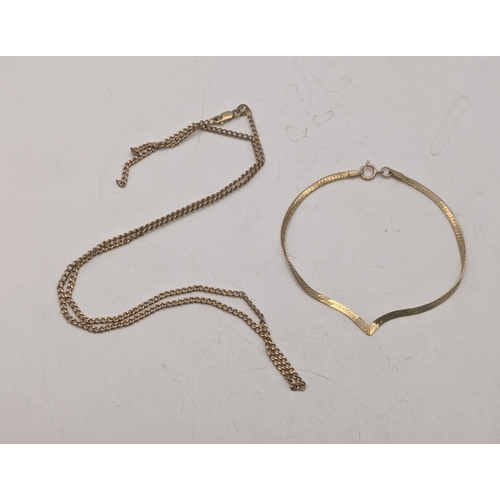 135 - 9ct gold to include a ladies Herringbone style bracelet and a chain link necklace A/F, total weight ... 