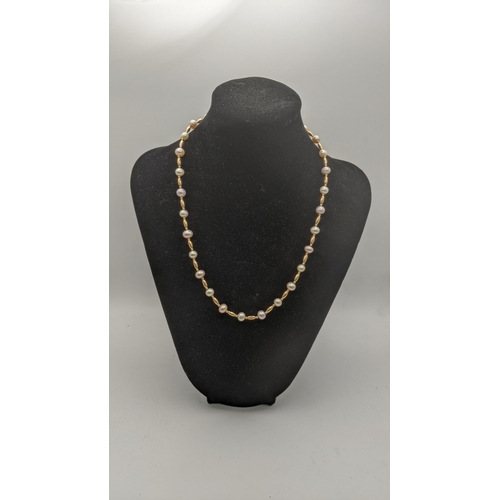 165 - A 9ct gold and pearl ladies necklace 46cmL 13.8g
Location:CAB
If there is no condition report shown,... 