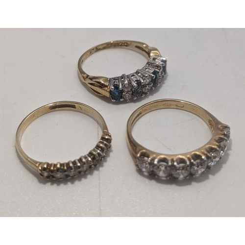 17 - Three 9ct gold ladies rings to include one set with Topaz coloured and clear paste stones along with... 