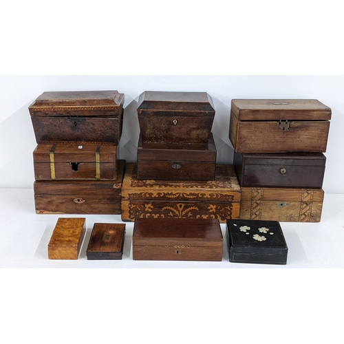 232 - A selection of mainly 19th century boxes to include a rosewood marquetry inlaid example, an early 19... 