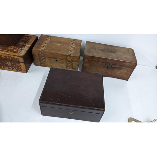 232 - A selection of mainly 19th century boxes to include a rosewood marquetry inlaid example, an early 19... 