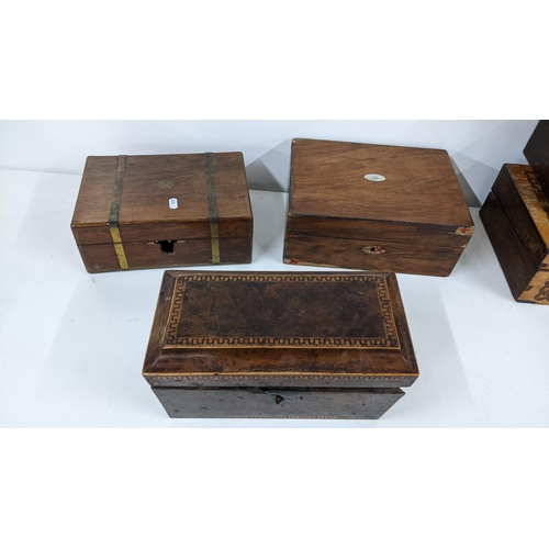 232 - A selection of mainly 19th century boxes to include a rosewood marquetry inlaid example, an early 19... 