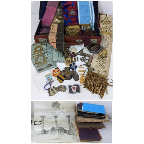 236 - A collection of masonic regalia to include a Victorian silver badge dated 1851 and others, various r... 