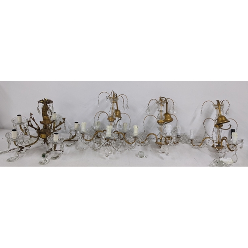 244 - Four mid 20th century gilt metal hanging crystal drop chandeliers
Location: A1B

If there is no cond... 