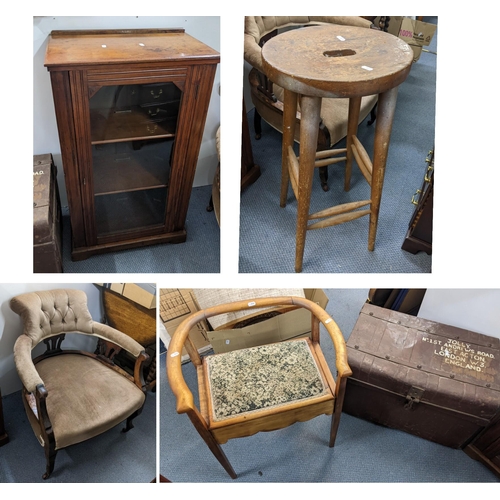 260 - Mixed furniture to include a late Victorian stool, pier cabinet, saloon armchair, piano stool and a ... 