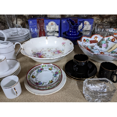 270 - A mixed lot of ceramics and glassware to include a Japanese tea set decorated with flowers and crane... 