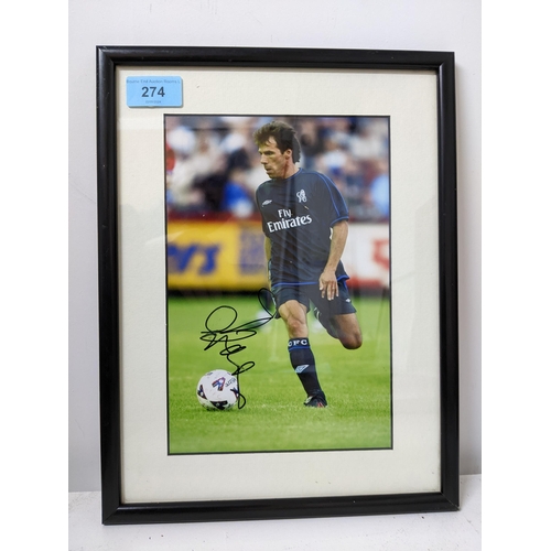 274 - A framed and glazed autographed photo depicting Gianfranco Zola in Chelsea FC football team strip, 2... 