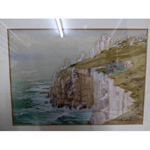 275 - A mixed lot of framed pictures to include a watercolour of a coastal scene, signed G Tyler, two stil... 