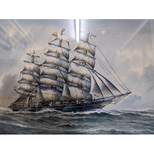 276 - George P Wiseman - study in watercolour of the Samuel Plimsoll, a three-masted sailing vessel, signe... 