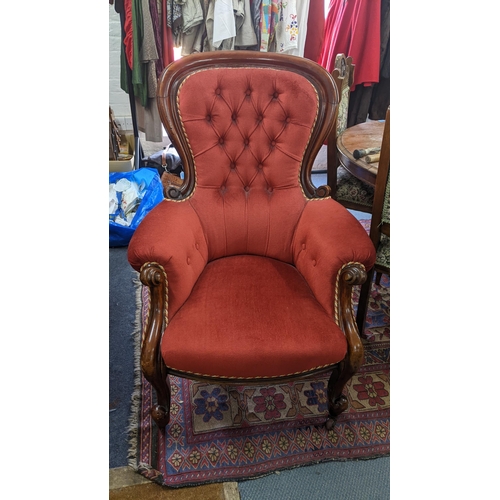 301 - A Victorian mahogany salon button back upholstered armchair
Location: RWB

If there is no condition ... 