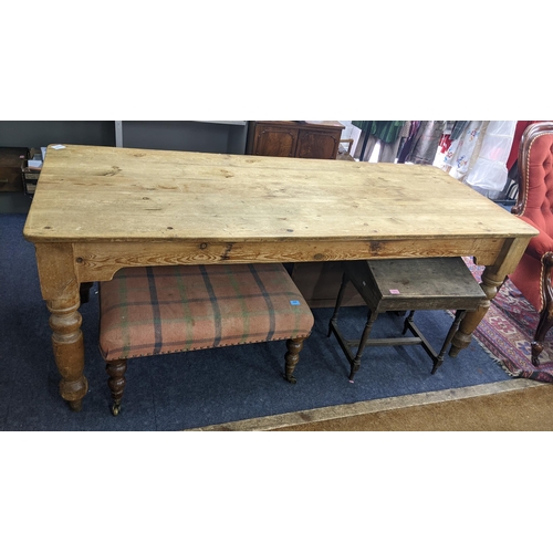 303 - A reclaimed pine farmhouse table on four turned legs, 76cm h x 193cm w
Location: RAB

If there is no... 