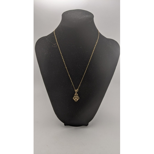 47 - 9ct gold comprising of four fine necklaces each with a pendant and a pair of earrings 10.8 total
Loc... 