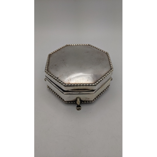 60 - A silver dressing table ring box on four paw feet hallmarked Birmingham 1915 181.4g
Location:R2.3
If... 