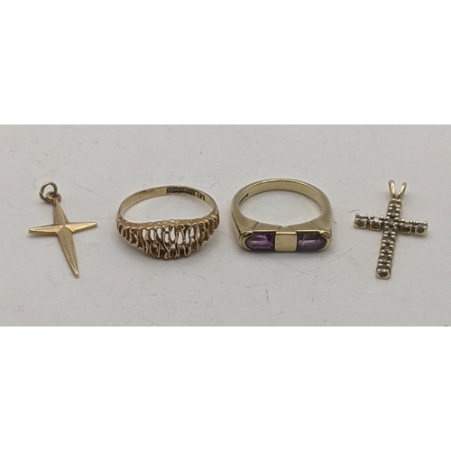 68 - 9ct gold comprising of two rings one set with amethyst and two cross pendants 6.8g
Location:CAB2 
If... 