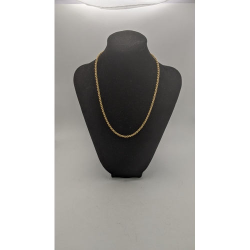 91 - A 9ct gold rope twist necklace 4.3g, 46cm long, Location:CAB3
If there is no condition report shown,... 