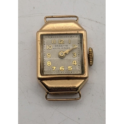 94 - A 18ct gold ladies Onsetta wristwatch, no strap 6.6g
Location:CAB7
If there is no condition report s... 