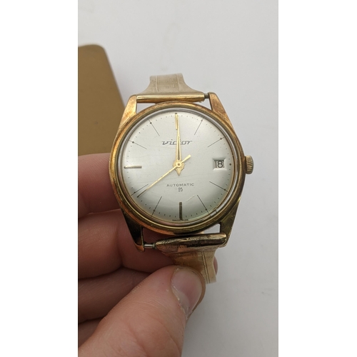 95 - A 14ct gold small gents Victor automatic wristwatch, on a 9ct gold bracelet 34.1g together with a bi... 