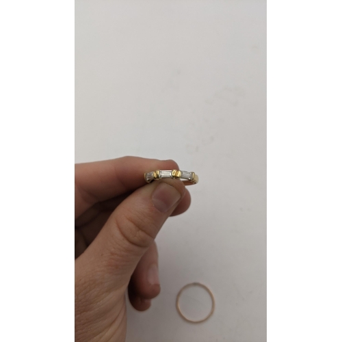 149 - Gold coloured rings, one set with paste stones, tested as 18ct, 2g, and another tested as 9ct, 0.5g
... 