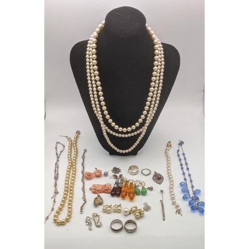 195 - Costume jewellery to include faux pearl necklaces,, earrings, coral and other items
Location: A2B

I... 