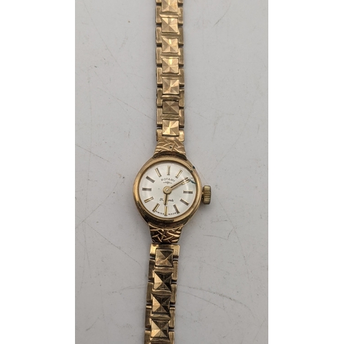 143 - A ladies 9ct gold Rotary manual-wind wristwatch on a 9ct bracelet, total weight 12.4g Location:CAB2
... 