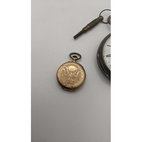 207A - Two open faced pocket watches to include a 14ct gold case pocket watch, total weight 13.1g, together... 