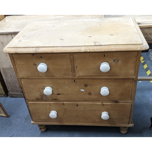 247 - A Victorian small pine chest of two short and two long drawers 84cm h x 85cm w Location: A3M
If ther... 