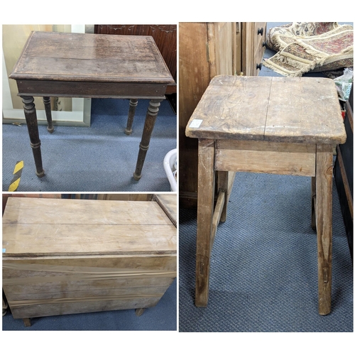 255 - Mixed furniture to include an early 20th century oak side table, a pine fall flap table and a pine s... 