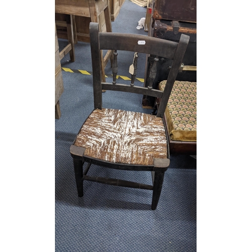 257 - Mixed chairs to include Victorian kitchen chairs, a late Victorian rush seated child's chair and oth... 