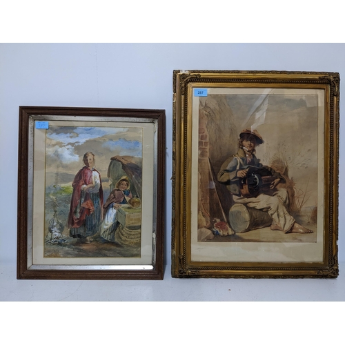 287 - Frederick Tatham (1805-1878) - Two Victorian watercolours - Study of a Hurdy Gurdy Player seated on ... 