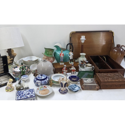 316 - A mixed lot to include a salt glazed jug, 19th century Spode spill vase, Brentleight porcelain table... 