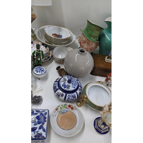 316 - A mixed lot to include a salt glazed jug, 19th century Spode spill vase, Brentleight porcelain table... 