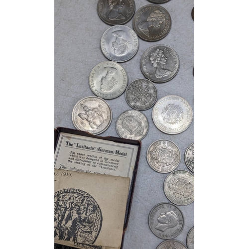 319 - Mixed coins to include a Napoleon III silver five-francs, Louis Philippe I silver five-francs, Crown... 