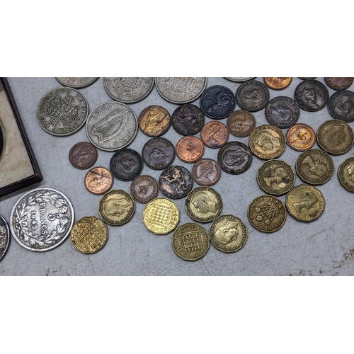 319 - Mixed coins to include a Napoleon III silver five-francs, Louis Philippe I silver five-francs, Crown... 