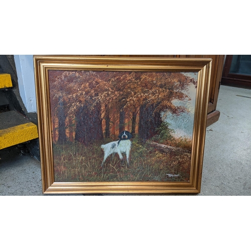 324 - Six 1980s oil paintings to include one depicting a dog in a woodland scene Location: BWR
If there is... 