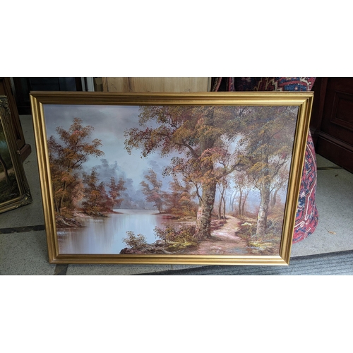 324 - Six 1980s oil paintings to include one depicting a dog in a woodland scene Location: BWR
If there is... 