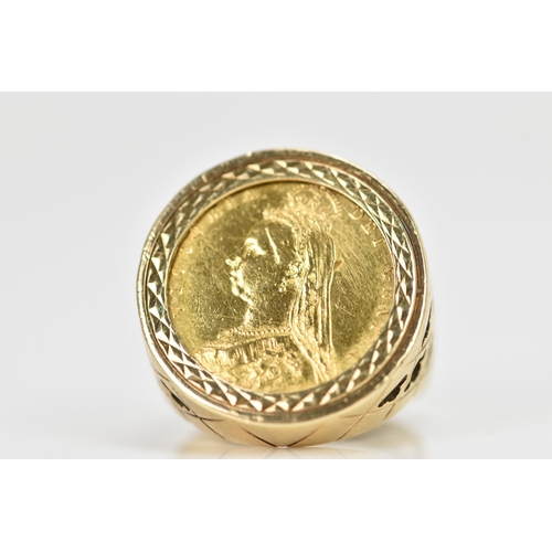 292 - United Kingdom - Victoria (1837-1901), Gold 1/2 Sovereign, 'Shield Back', mounted in a 9ct gold ring... 