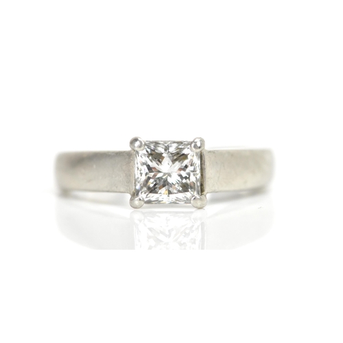 295 - A platinum and diamond 1.06ct engagement ring, the princess cut diamond colour F, clarity VS2, in a ... 