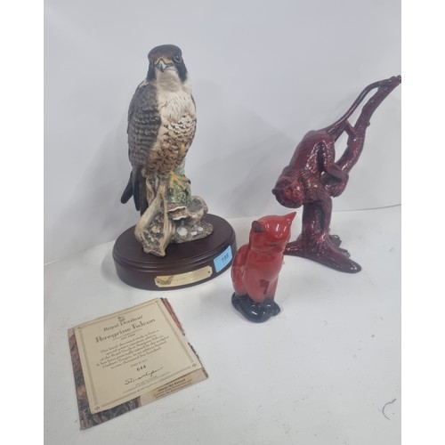 198 - Three Royal Doulton Figures to include 'Peregrine Flacon' with stand and certificate, Flambe and 'Su... 