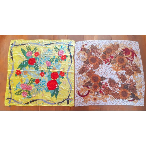 58 - Two late 20th Century scarves to include a yellow floral silk scarf with ribbon and bead design to t... 