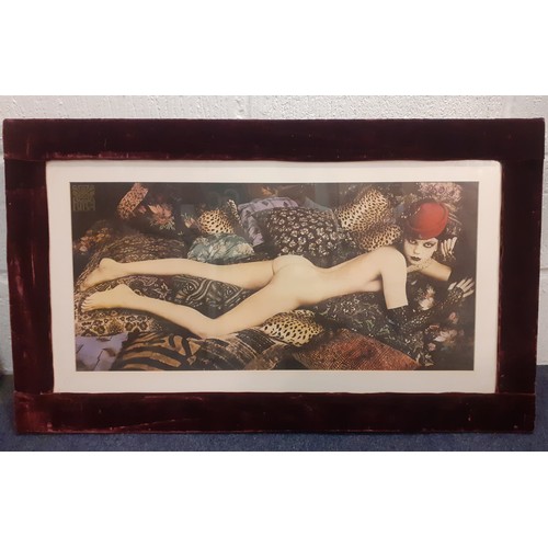 2 - BIBA- An original 1974 shop poster mounted in a burgundy velvet covered glazed frame depicting a fem... 