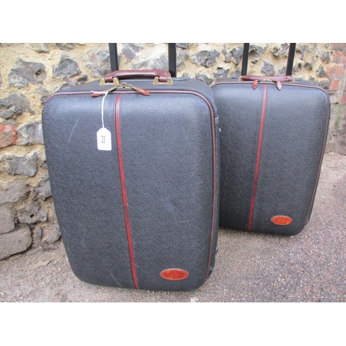 3 - Mulberry- A pair of Scotchgrain wheelie suitcases, one having a luggage tag with serial number on gi... 