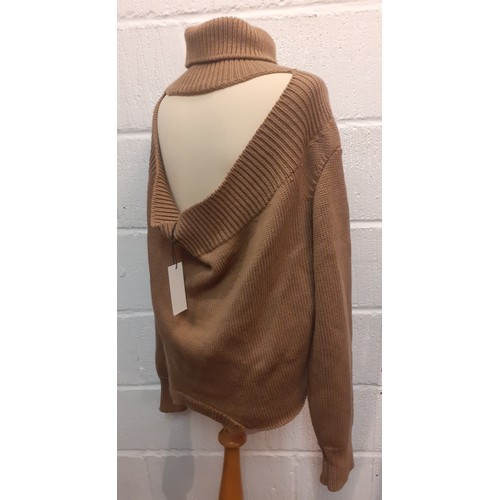 35 - Monse-A brown knitted ladies jumper, as new with original tags, having a cowl neck and cut out back ... 