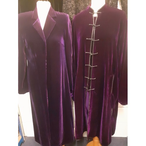 61 - Ladies evening wear to include a Lunn Antiques purple velvet Oriental style over garment with Mandar... 