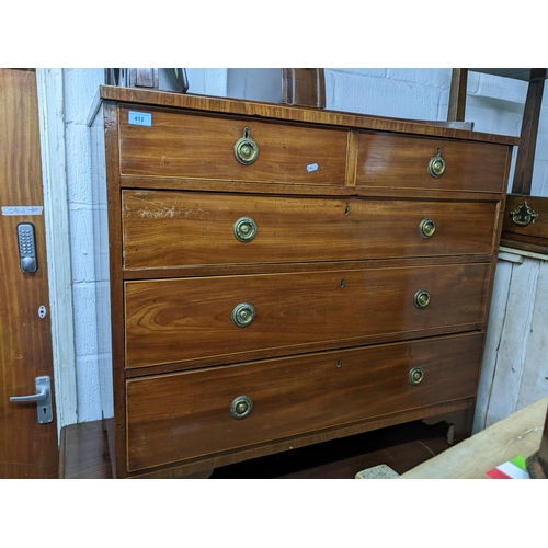 239 - A 19th century string inlaid mahogany five drawer  chest of two short over three graduated long draw... 