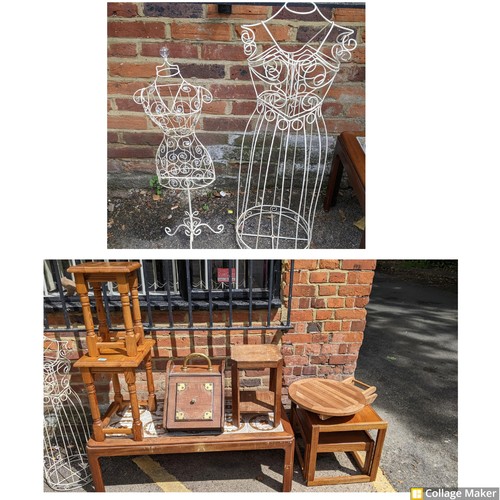 259 - Two white painted metal wire mannequins together with small furniture to include a G Plan teak and t... 